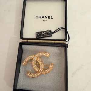 CHANEL Gold and Silver Crystal Brooch